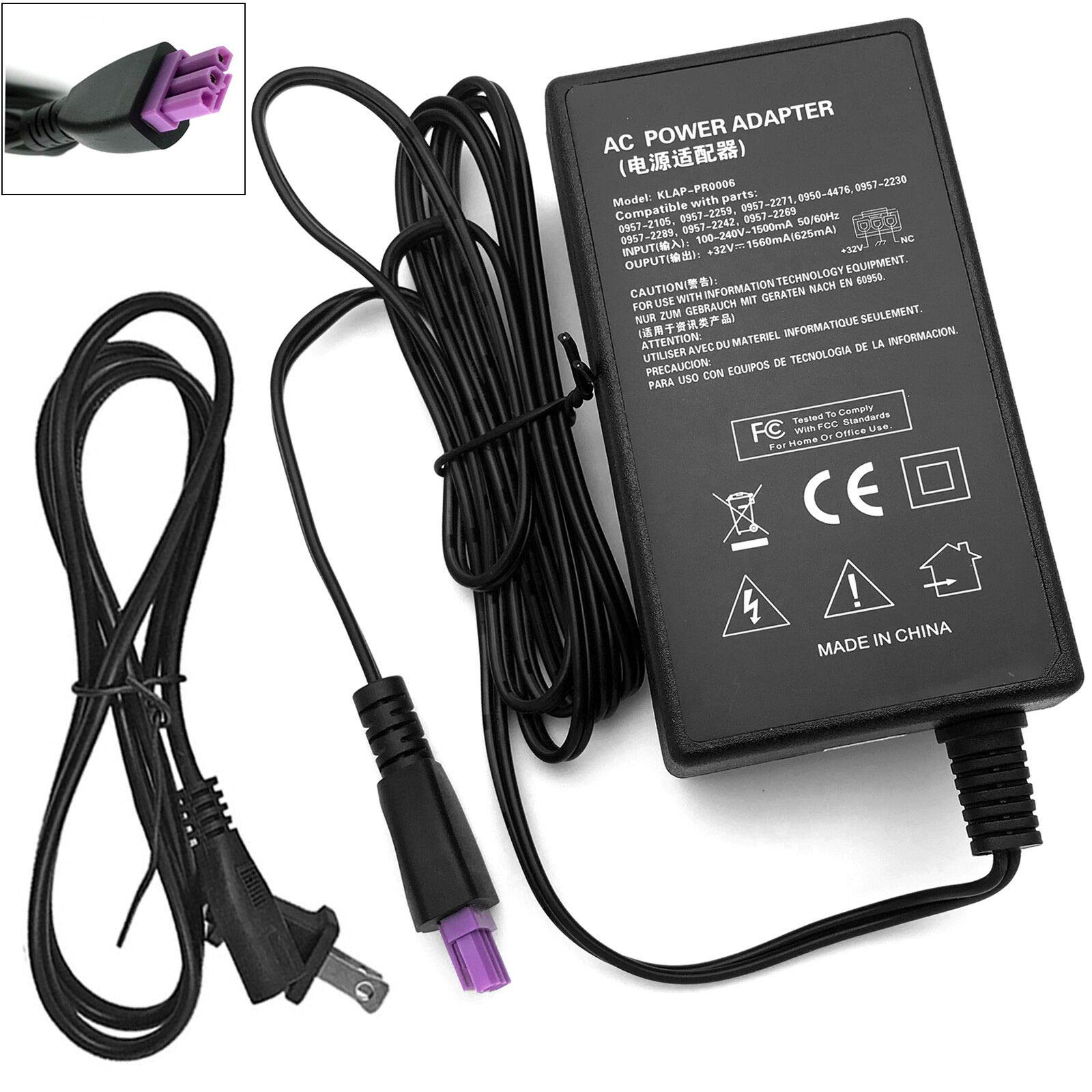 Original Power Supply Cord AC Adapter for HP Photosmart Plus B209A B209B B209C Printer - Replacement Charger Cable for Home & Office Printing Needs
