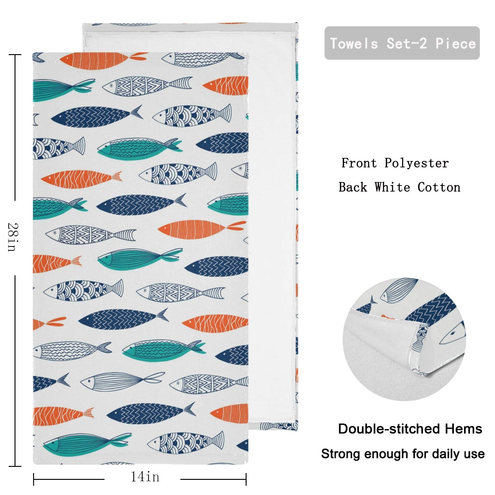 Premium 2-Piece Fluffy Guest Hand Towels - Soft Fish Floral Pattern, Decorative Bath Towels for Bathroom, Hotel, Gym & Spa (14x28 Inch) - Perfect for Guest Bathrooms, Luxury Hotels & Spa Decor