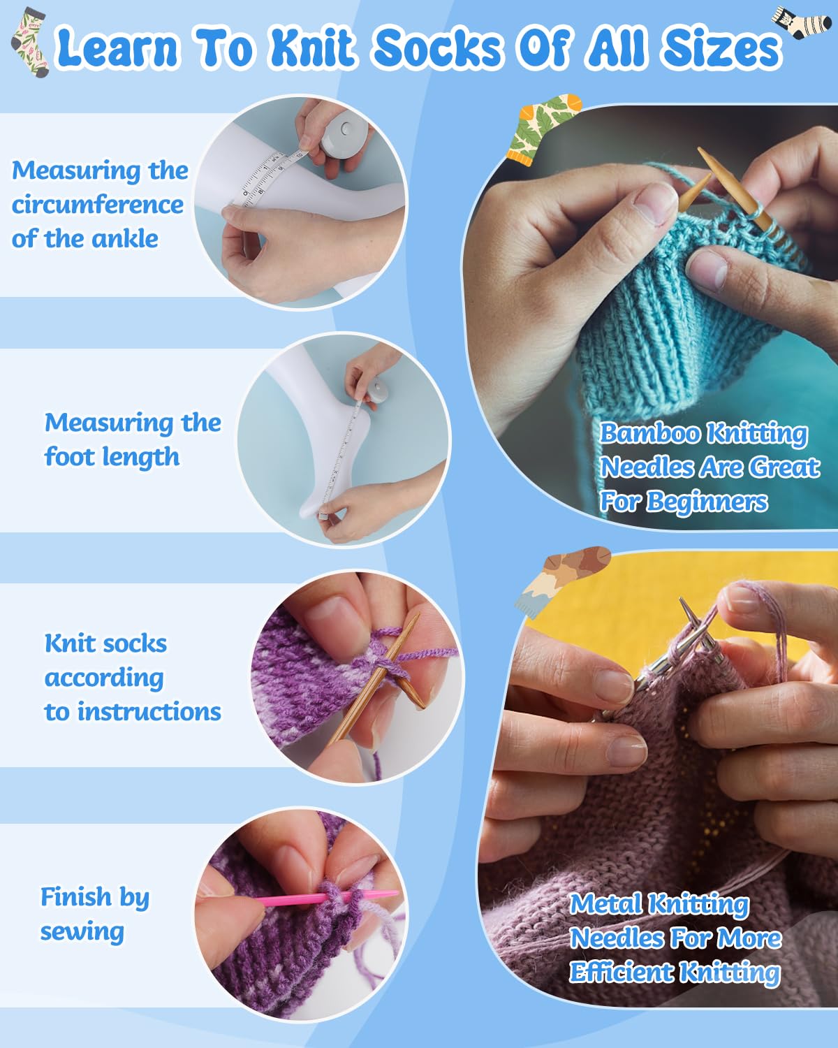 Coopay Beginner Knitting Kit for Socks - Complete Set with Instructions, Sock Yarn & Knitting Needles - Easy Learn to Knit Kit for Adults & Teens - Perfect for DIY Gifts, Winter Crafts & Relaxing Hobbies