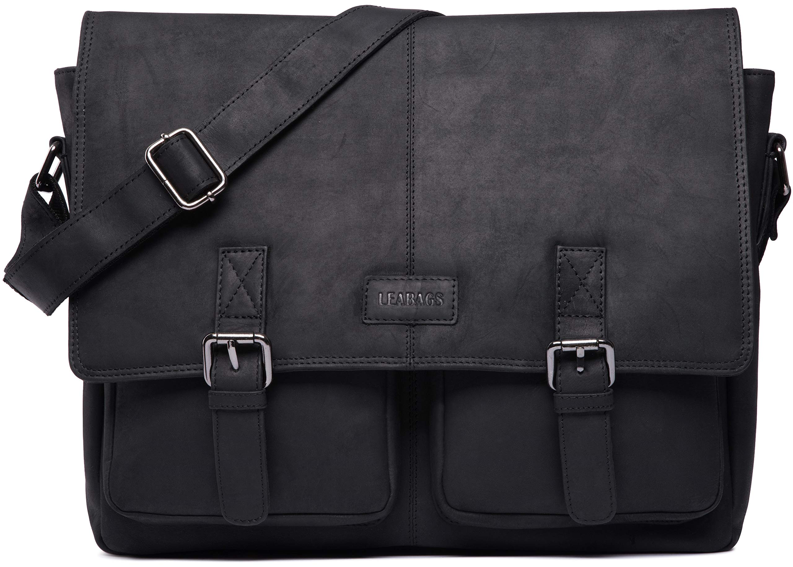 LEABAGS Genuine Buffalo Leather Shoulder Bag - Vintage Messenger Laptop Bag for 15