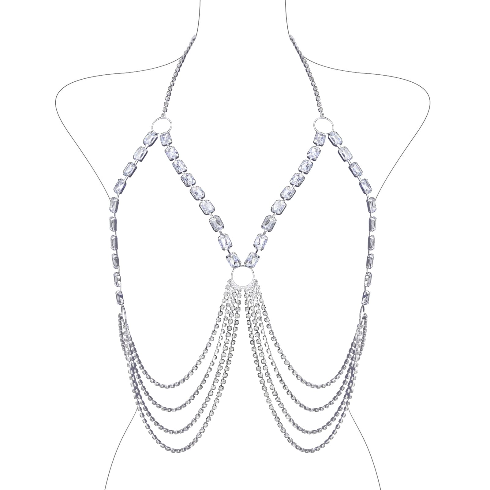 Sexy Rhinestone Body Chain for Women - Silver Crystal Chest Chain, Bikini Jewelry for Beach, Party, Nightclub & Wedding | Waist & Belly Body Jewelry for Women