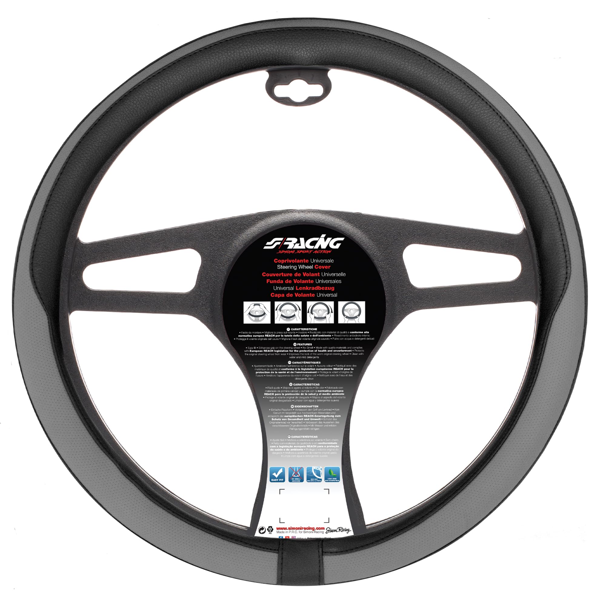 SR CVT43GR 37-39cm Universal Steering Wheel Cover - Non-Slip Grip, Black/Grey - Perfect for Cars, Trucks & SUVs - Enhances Driving Comfort & Safety