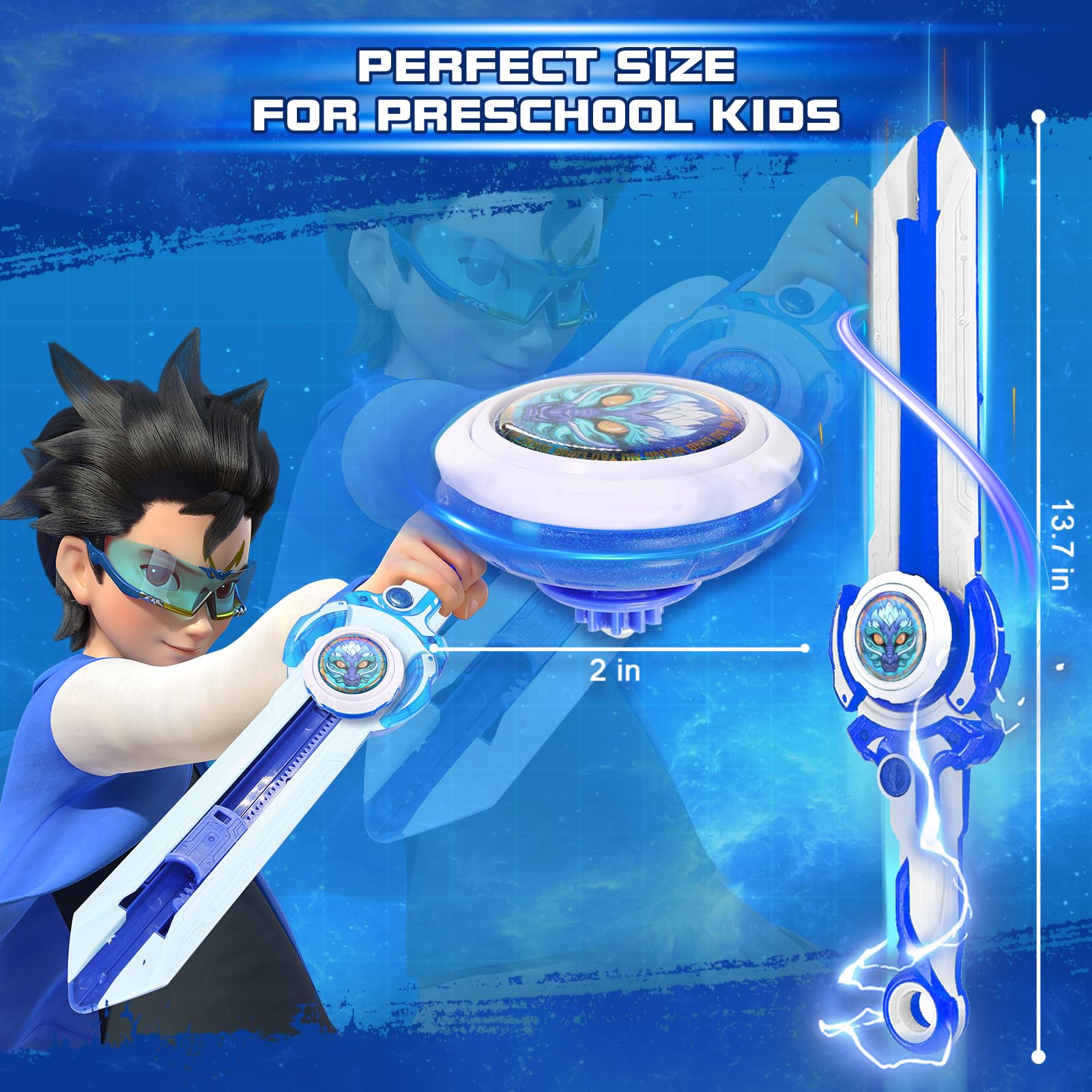 **INFINITY NADO Battle Toys Set - Spinning Top & Sword Launcher for Kids Ages 5-12 | Mini Battle Sword Toys for Boys & Girls | Perfect for Indoor & Outdoor Play, Birthday Gifts & Party Favors (Blue)**