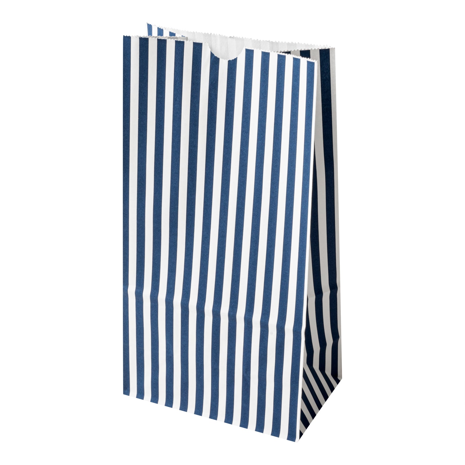Blue and White Striped Paper Bags - 6 lb Capacity, 6 x 3.5 x 10.75 Inches - Pack of 100 - Perfect for Retail Shopping, Gift Wrapping & Party Favors