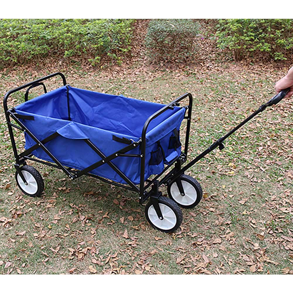 Foldable Utility Wagon Cart - Heavy Duty Collapsible Folding Wagon for Camping, Beach, Grocery Shopping, Gardening & Outdoor Activities - Blue
