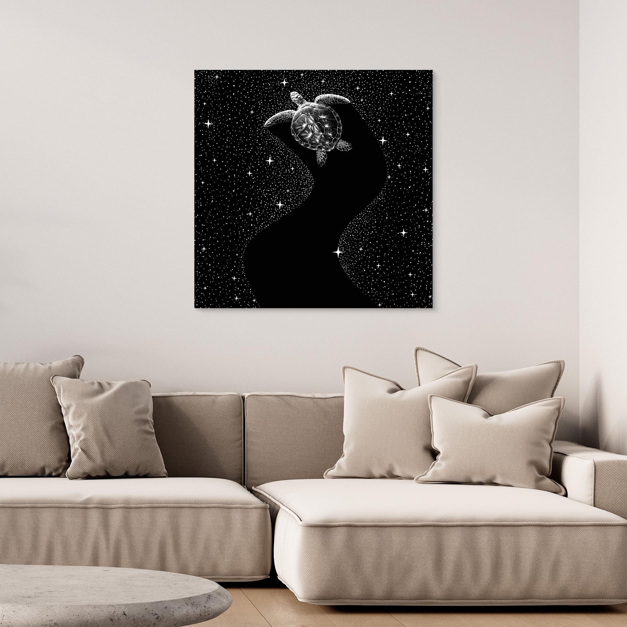 Starry Turtle Canvas Print - Black Version by Alirıza Çakir | Modern Wall Art for Living Room, Bedroom & Office Decor
