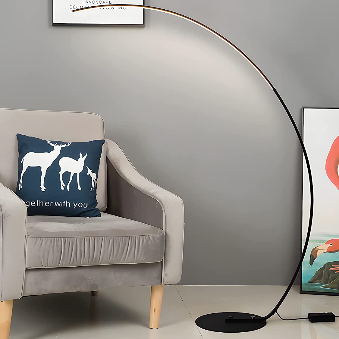 Modern LED Arc Floor Lamp - 3-Way Dimmable Standing Light for Living Room, Bedroom & Office - Black Metallic Minimalist Design (Ideal for Reading, Relaxation & Ambient Lighting)
