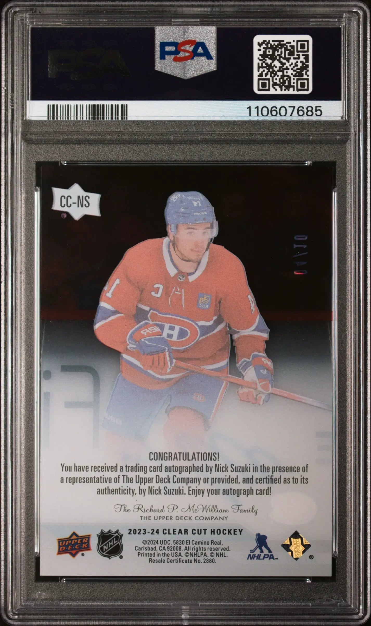2023 Upper Deck Clear Cut Autographs Auto Nick Suzuki High Gloss PSA 10/10 - Rare Hockey Trading Card for Collectors & Sports Fans - Perfect for Display, Investment & Memorabilia Collections