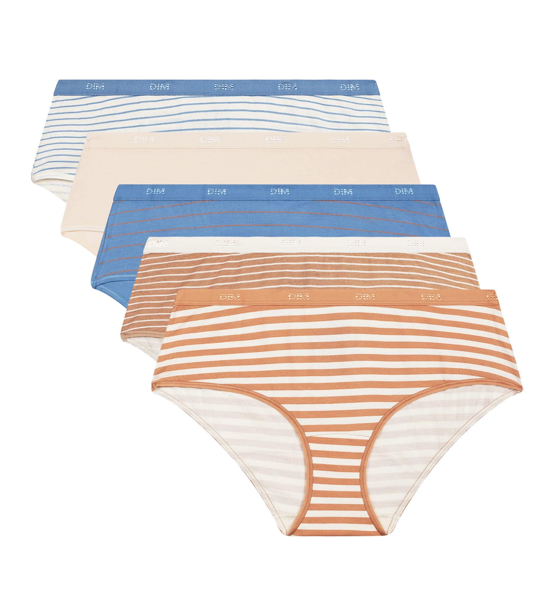 5 Pack Women's Stretchy Cotton Shorts - Beige & Blue Striped with Pockets | Casual Wear, Lounge, Sleepwear, Summer Outfits