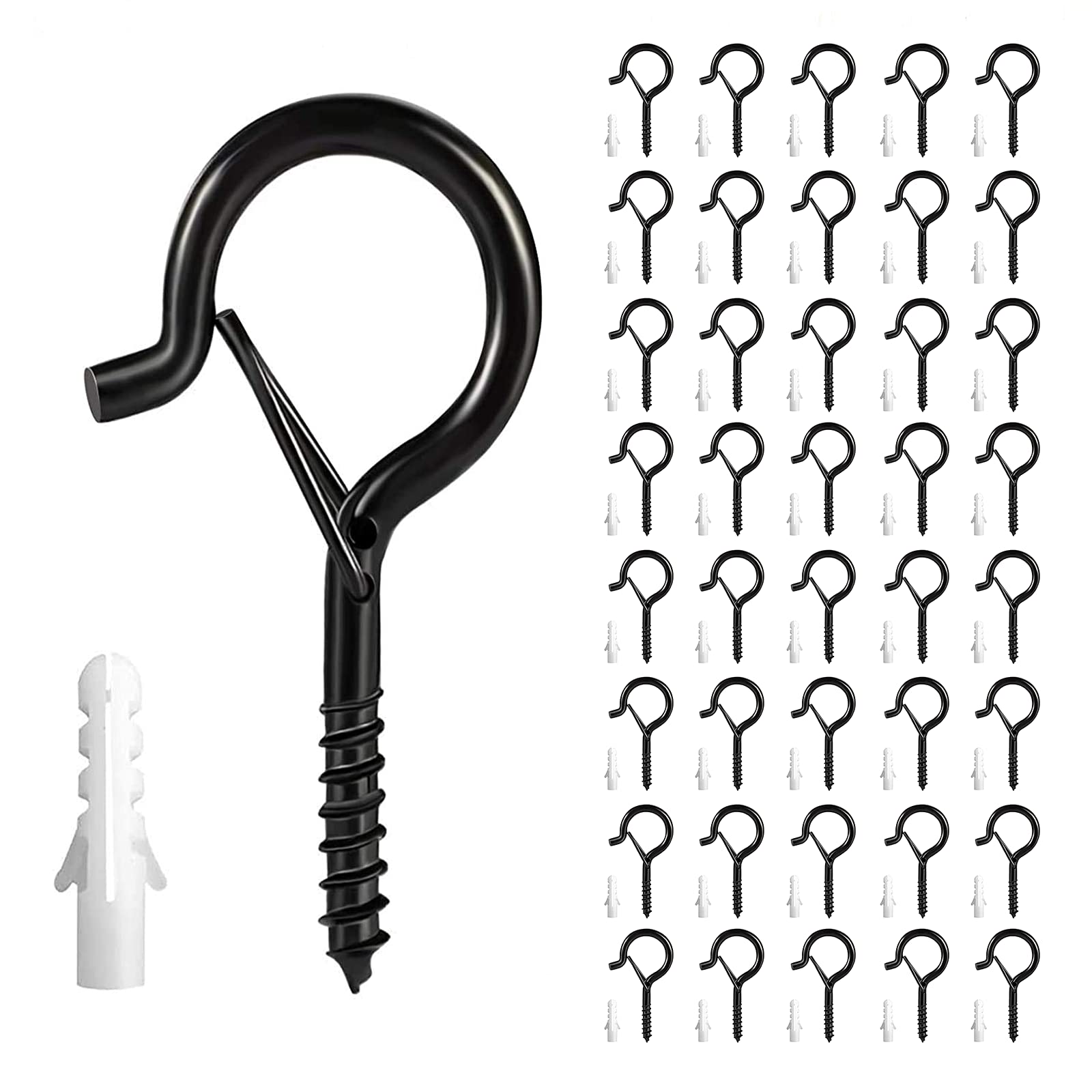CIVIZILUX 41-Pack Q-Hangers for Christmas Lights - Outdoor Wire & Fairy Light Hooks with Easy Release & Safety Buckle (Black) - Perfect for House, Garage, New Year Party & LED Fairy Light Decorations
