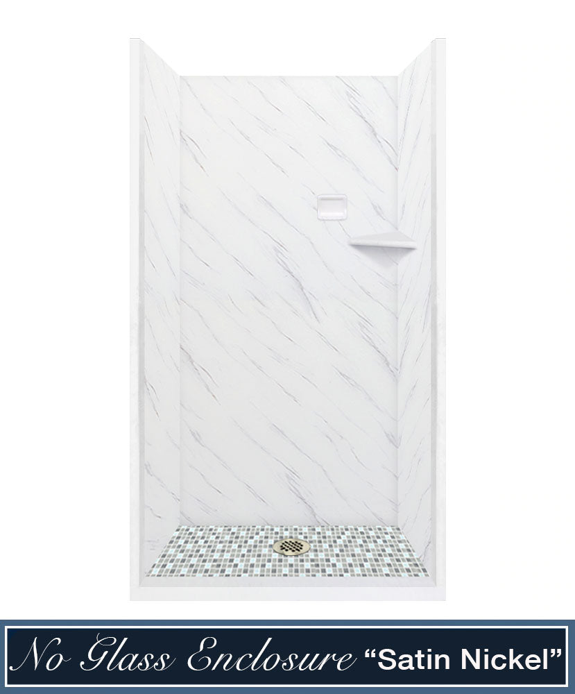 Carrara Marble Del Mar Mosaic Alcove Shower Enclosure Kit - Premium Bathroom Upgrade for Modern Homes, Spa-Like Shower Experience
