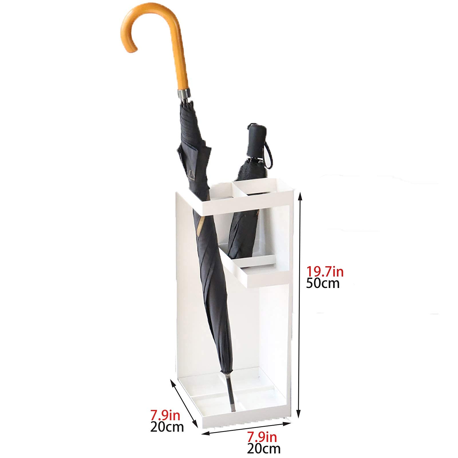Modern Square Umbrella Stand with Detachable Drip Tray - Sturdy Holder for Long/Short Umbrellas & Walking Canes - White Home & Office Entryway Organizer - Perfect for Living Room, Porch, Hallway and Restaurant Use