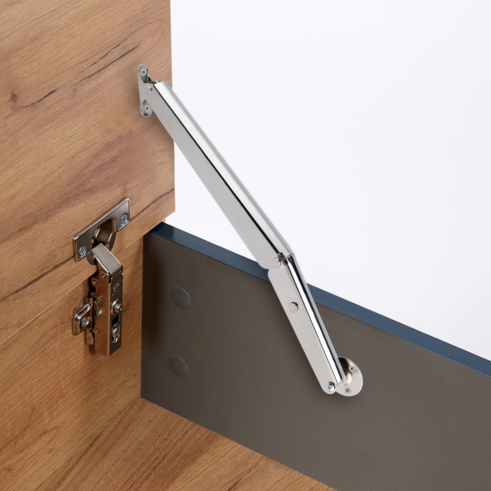 KEILEOHO 4 Pack 200N Soft Close Cabinet Hinges - Heavy Duty Lid Stay Hinges with Automatic Slow Lowering Gas Struts - Pneumatic Lid Lifters for Wardrobe, Closet, Wooden Box - Perfect for Kitchen Cabinets, Storage Boxes & Furniture Assembly