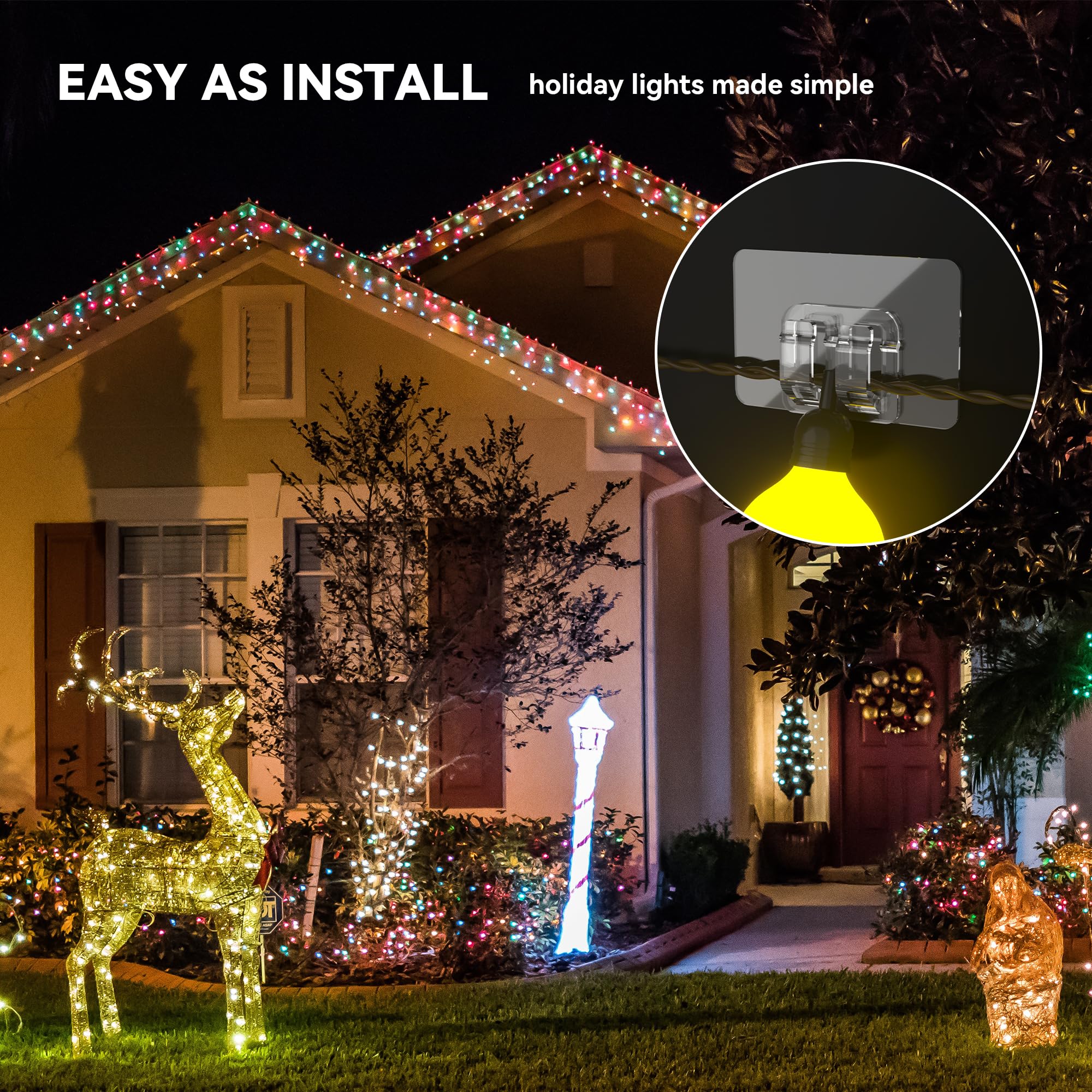 Outdoor String Light Hooks - 100Pcs Heavy-Duty Adhesive Clips for Christmas Lights, Waterproof & UV-Resistant - Perfect for Patio & Garden Decor