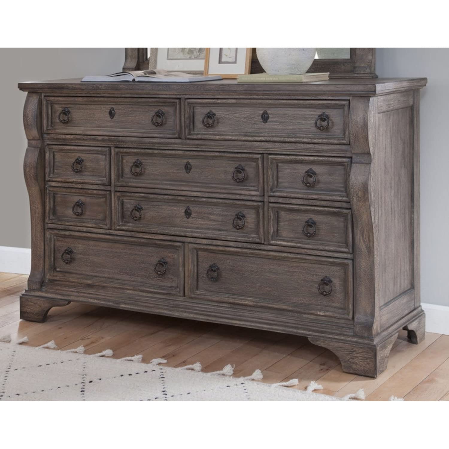 American Woodcrafters Heirloom Rustic Charcoal Wood 10-Drawer Triple Dresser - Solid Wood Bedroom Storage Furniture for Master Bedroom, Guest Room & Nursery Organization