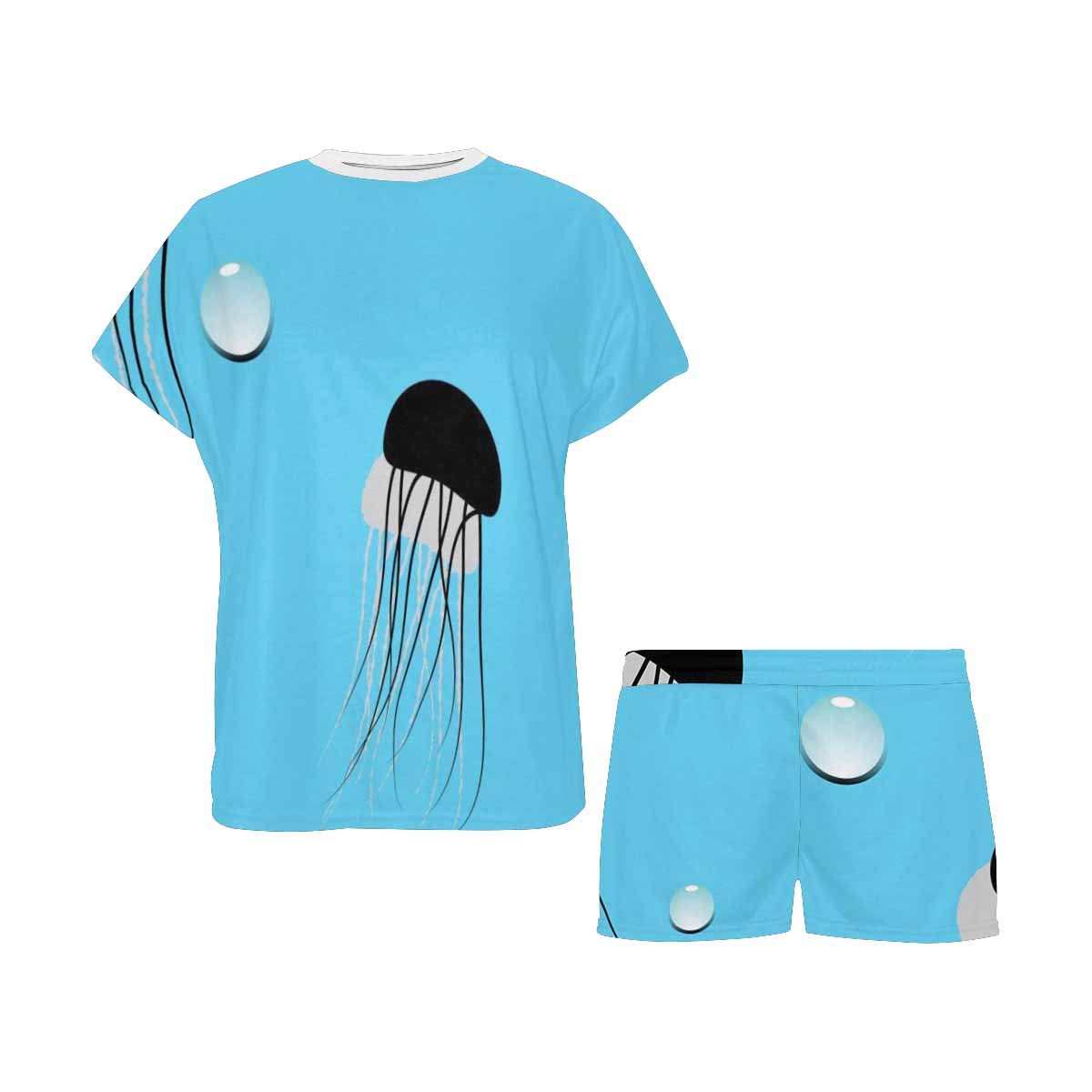 InterestPrint Women's Jellyfish Print Pajama Set - Soft Round Neck Short Sleeve Sleepwear & Lounge Shorts Set for Women | Perfect for Sleepovers, Relaxing at Home, and Summer Nights