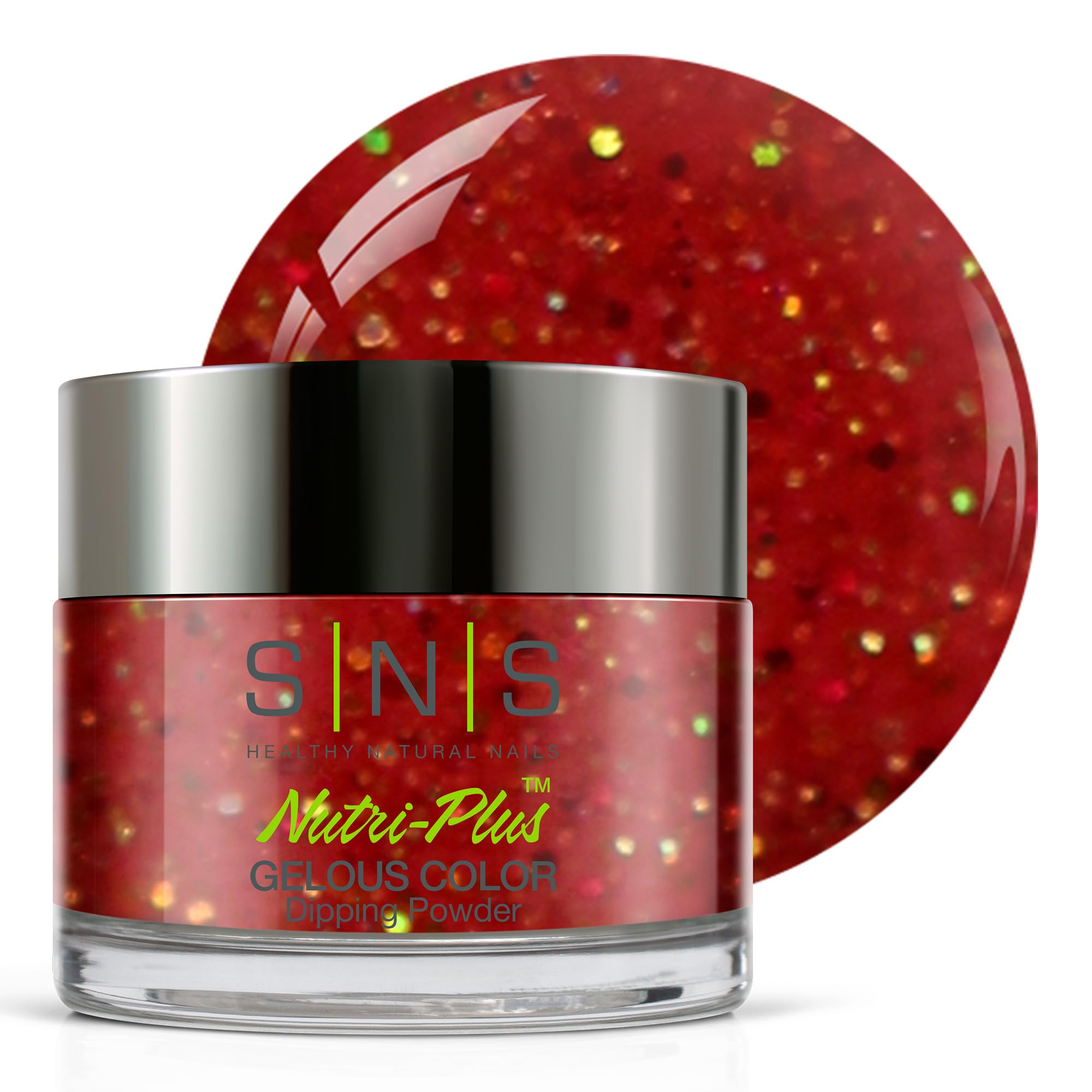 SNS Nail Dip Powder - Gelous Color Dipping Powder in Negril (Red Glitter) - 14 Days Long-Lasting Dip Nail Polish - Low Odor & No UV Lamp Needed - 1.5oz - Perfect for Salon, Home Manicures & Nail Art Designs