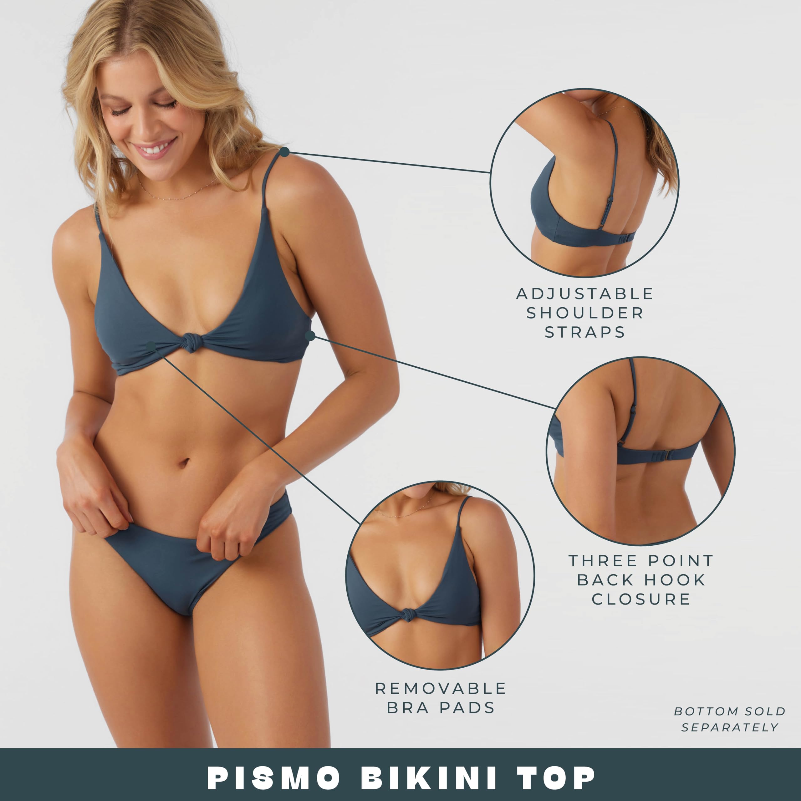 O'NEILL Women's Pismo Knot Front Triangle Bikini Top - Sexy Swimwear for Beach, Pool & Summer Vacations | Comfortable Bikini Tops for Surfing, Sunbathing & Water Sports