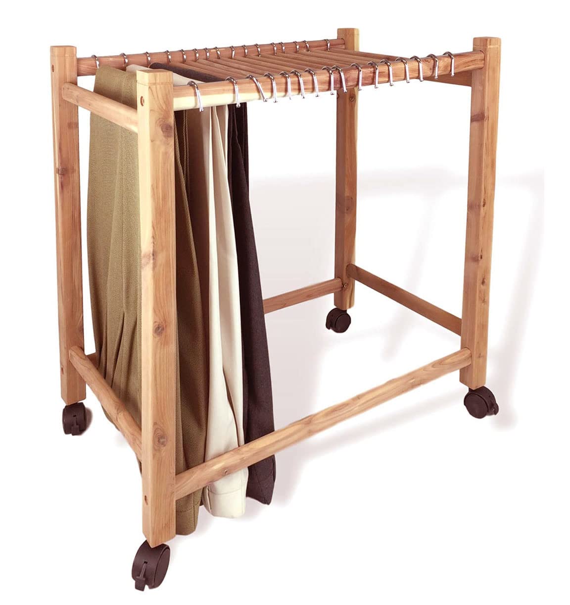 Premium Aromatic Red Cedar Pant Rolling Trolley & Trouser Rack Hangers - 16 Rods Regular Size | Natural Wood Closet Organizer for Pants, Skirts & Suits | Perfect for Walk-In Closets, Retail Stores & Boutique Displays