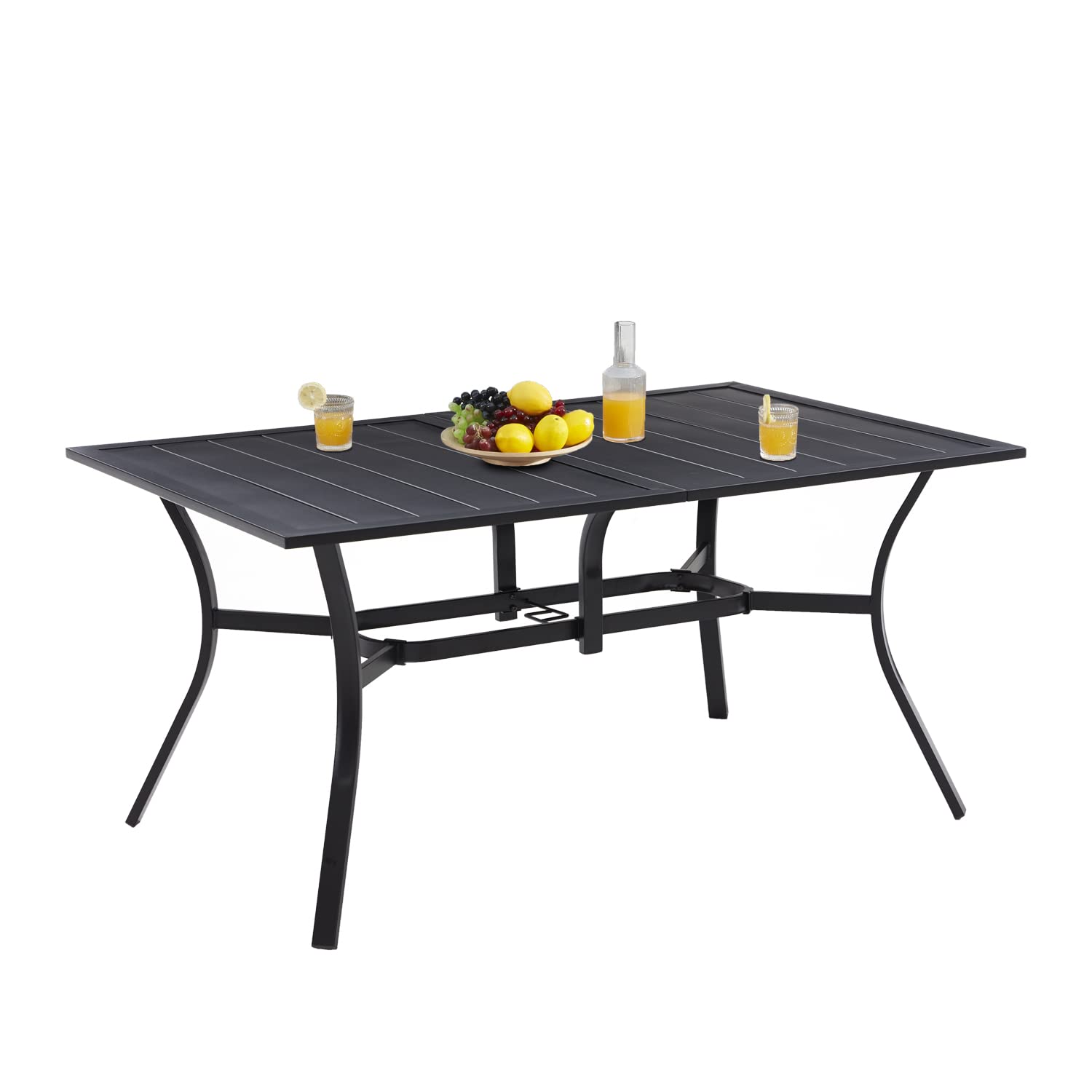 VICLLAX 6-Person Outdoor Metal Dining Table Set - Weather Resistant Patio Furniture with Umbrella Hole - Perfect for Backyard, Garden, Lawn & Poolside Gatherings - Black