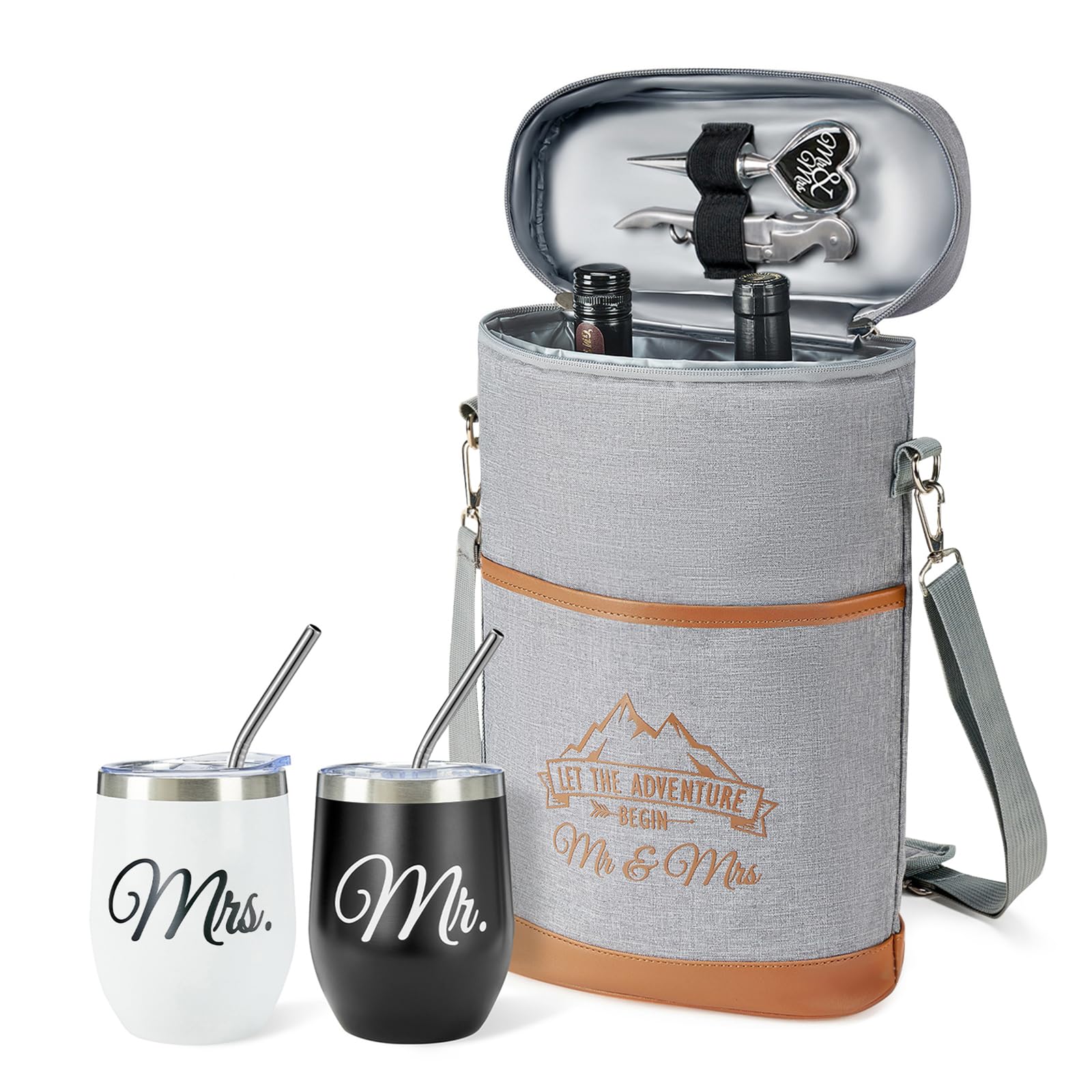Insulated Wine Cooler Bag with Tumblers - AW BRIDAL Wedding Gift Set for Couples, Bridal Shower, Engagement & Anniversary - Perfect for Picnics, Beach Trips & Outdoor Parties