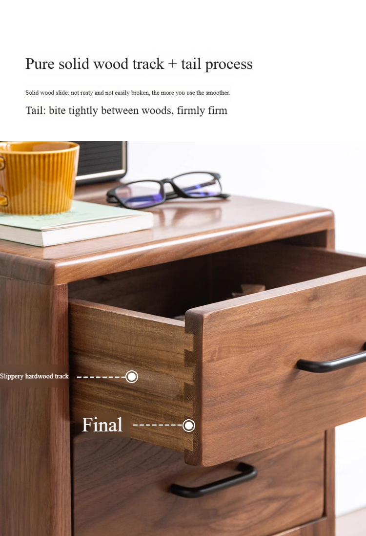 Premium Black Walnut Solid Wood Modern Nightstand - Stylish Bedside Table with Drawer for Bedroom, Living Room & Guest Room