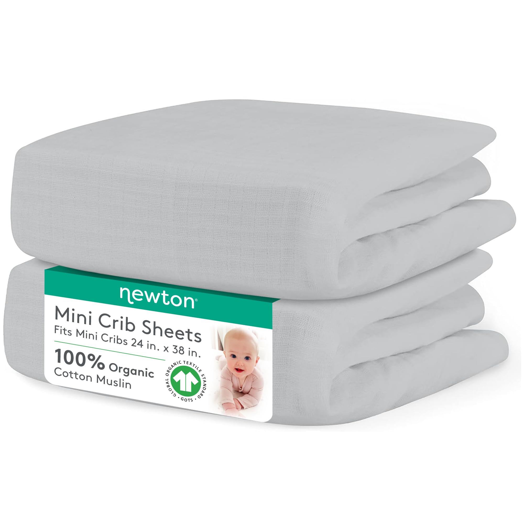 Organic Muslin Cotton Mini Crib Sheets 2-Pack - Ultra Soft & Breathable Baby Bedding for 24