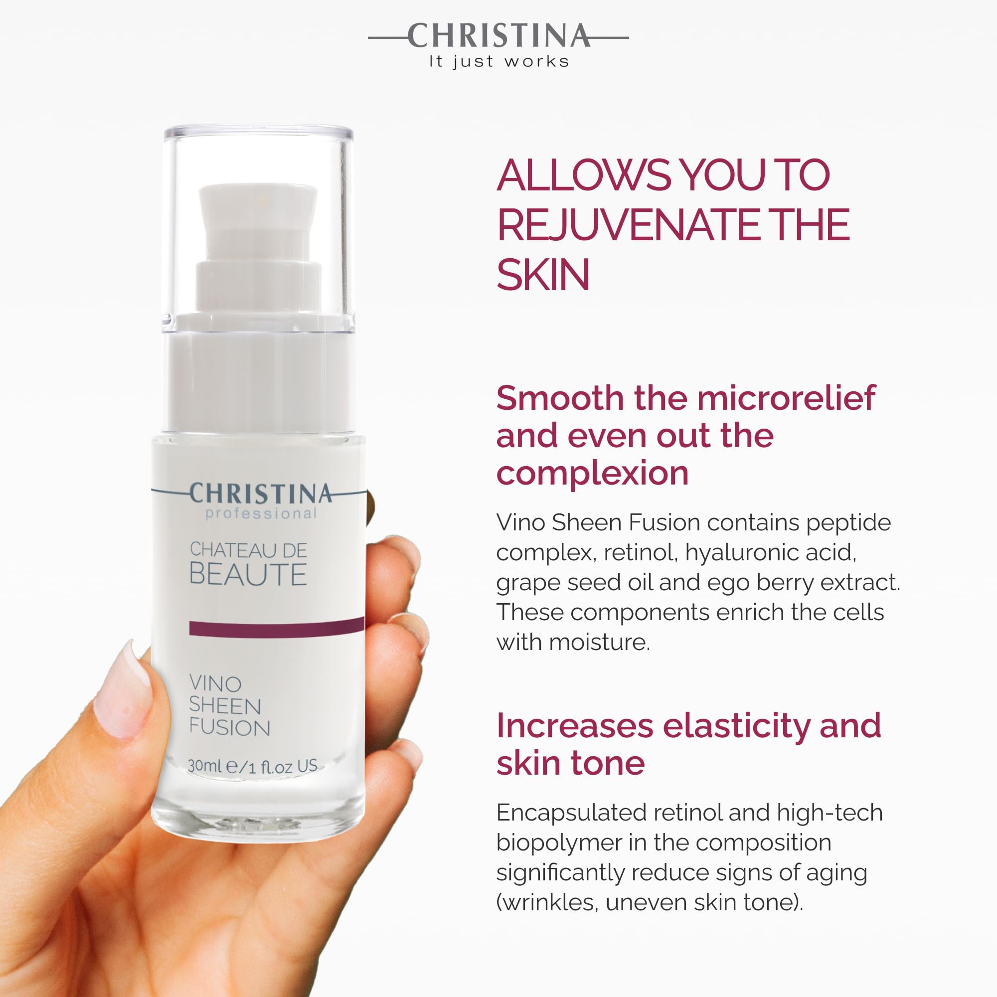 Christina Chateau de Beaute Retinol & Hyaluronic Acid Face Serum | Anti-Aging, Wrinkle Reduction & Deep Hydration | Boosts Elasticity & Smooths Skin | Suitable for All Skin Types | 30ml | Perfect for Night Routine & Daily Skincare