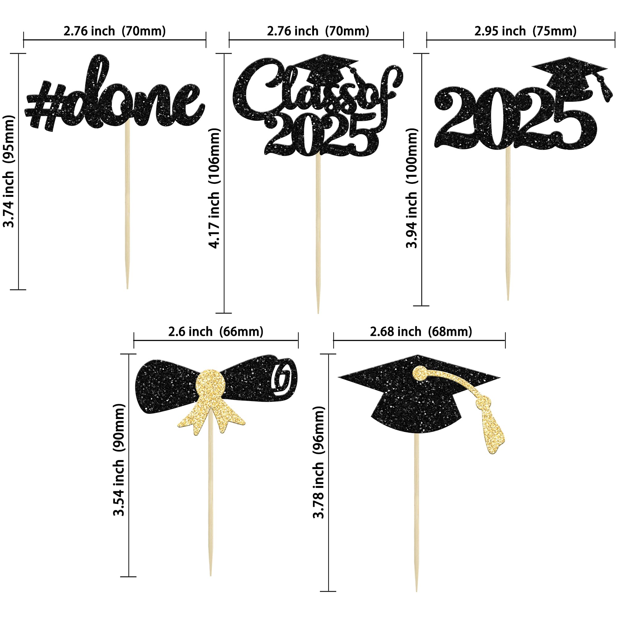 30Pcs Gold Glitter Graduation Cupcake Toppers - Class of 2025 Cake Decorations, Graduation Cap & Diploma Cake Picks for 2025 Graduation Party, Birthday, School Celebration (Perfect for Graduation Cakes, Cupcakes, Dessert Tables)