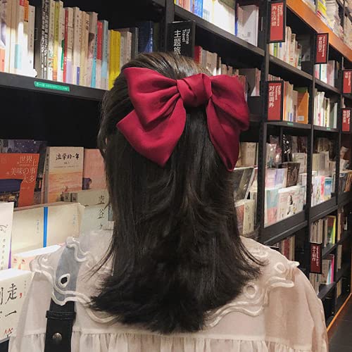 Large Soft Silky Chiffon Hair Bow Clips - Big Bowknot Barrettes for Women & Girls - Elegant French Hair Accessories for Parties, Weddings & Daily Wear (Red)