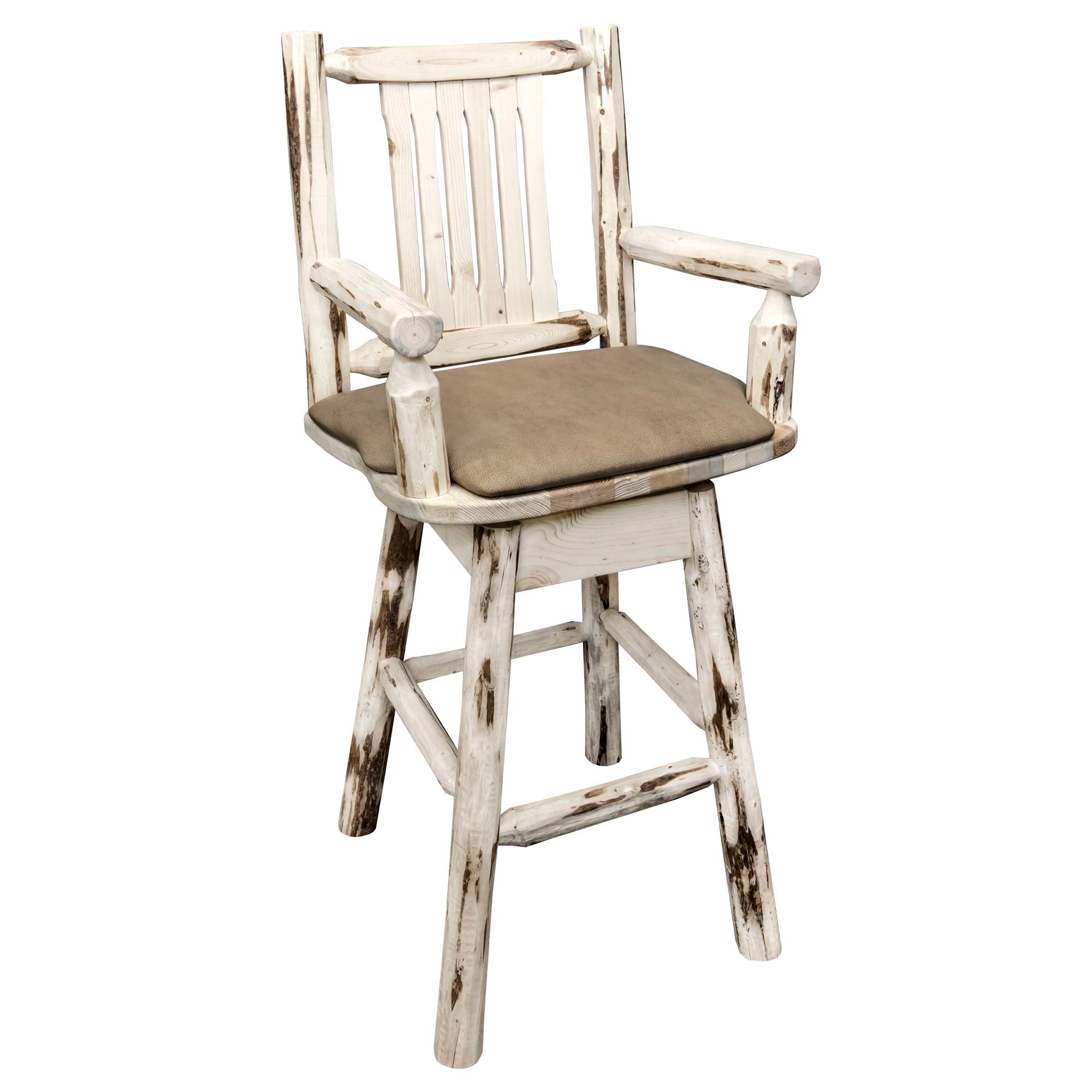 Montana Captain's Barstool with Swivel & Upholstered Buckskin Seat - Adjustable Height Bar Chair for Kitchen Island, Home Bar, or Game Room - Comfortable Swivel Stool with Backrest for Dining & Entertaining