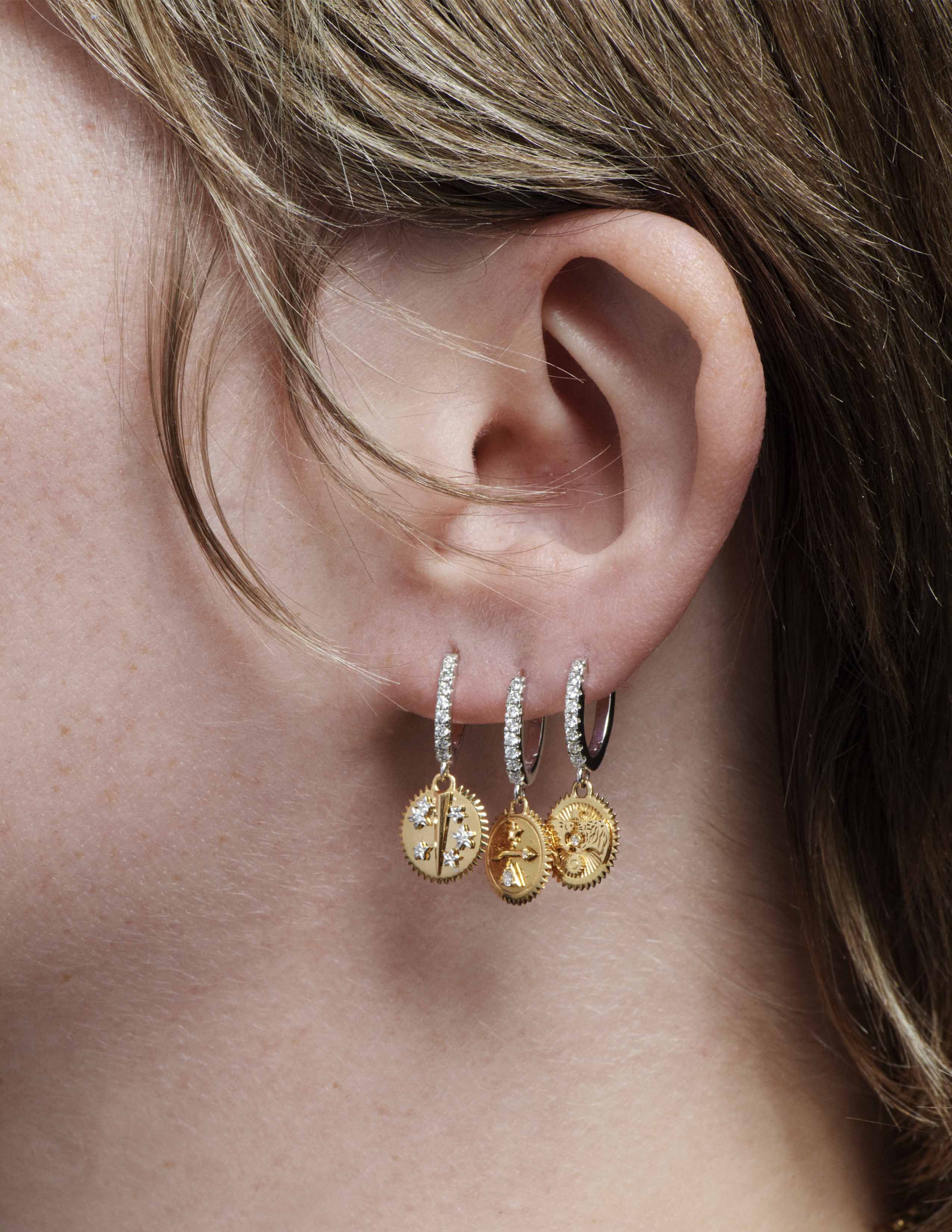 Dream Miniature Medallion Earrings - 14K Yellow Gold Dainty Stud Earrings for Women, Perfect for Everyday Wear & Special Occasions