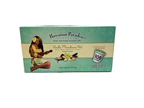 Hawaiian Paradise Coffee Vanilla Macadamia Nut Single Serve Cups - 108 Count Loose Pods - Medium Roast - Compatible with Keurig K-Cup Brewers - Perfect for Home, Office & Gifts