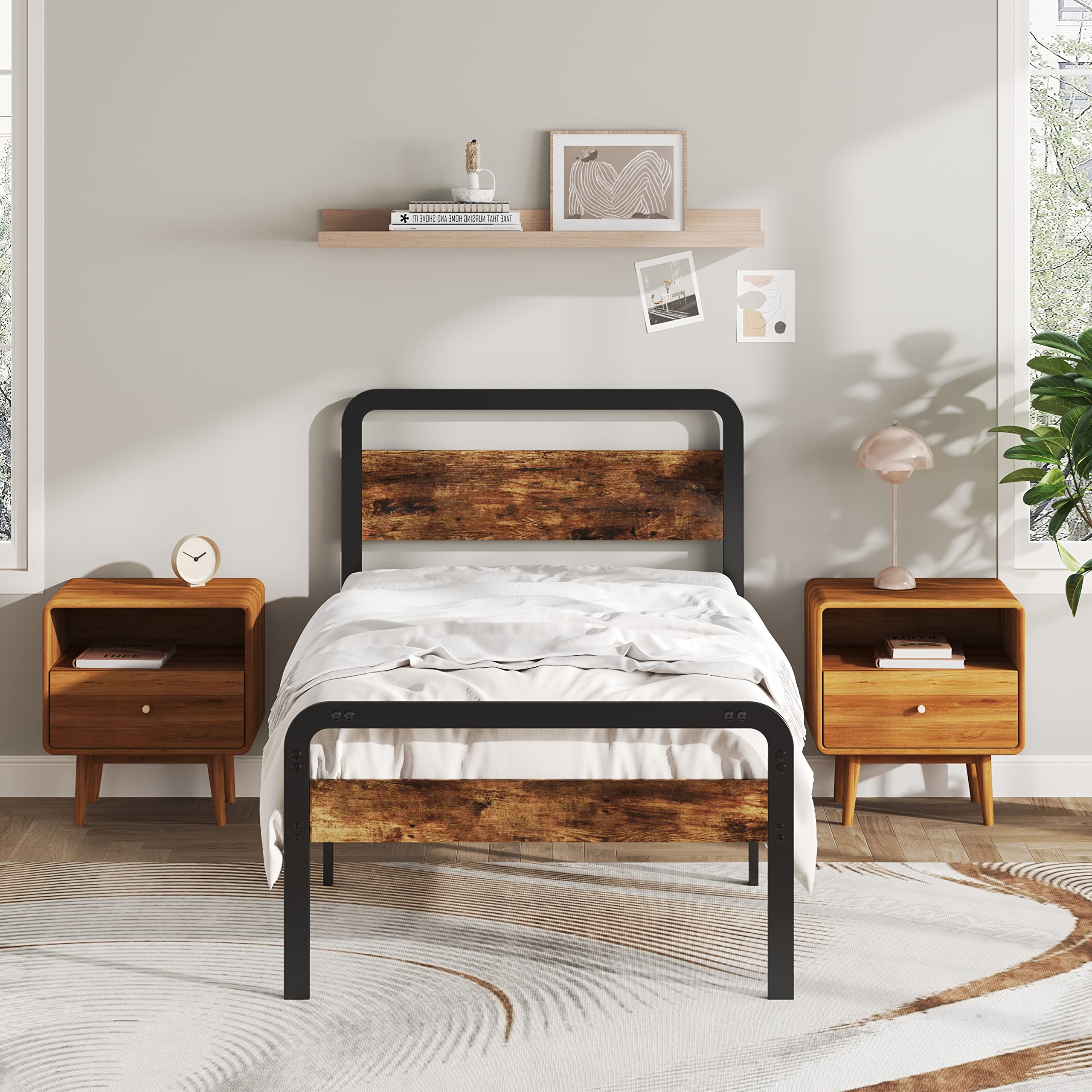 16 Inch Twin XL Bed Frame with Wood Headboard & Footboard - Sturdy Platform Bed Frame for Kids/Teens, No Box Spring Needed, Heavy Duty Slats, Easy Assembly - Perfect for Dorm Rooms, Guest Rooms & Small Spaces