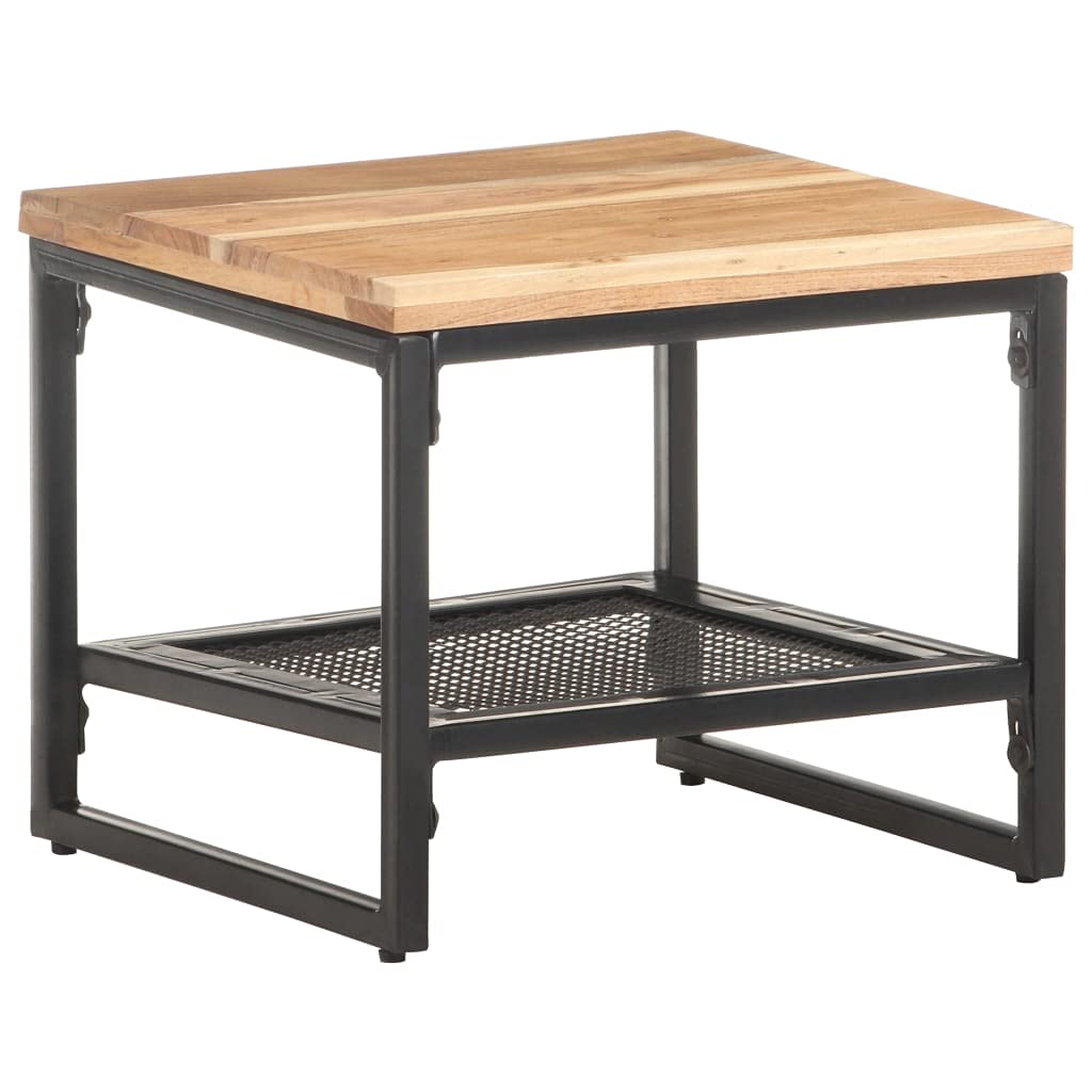 Industrial Square Side Table with Open Storage Shelf - Solid Acacia Wood End Table for Small Spaces (15.7
