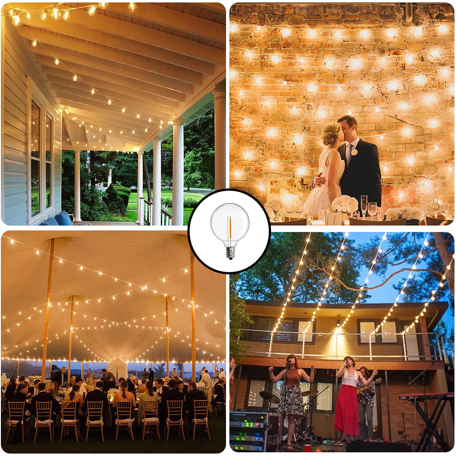 SUNSGNE 100Ft LED Globe String Lights - Shatterproof Waterproof G40 Outdoor Fairy Lights with 52 Dimmable Bulbs, Connectable Hanging Patio Lights for Garden, Wedding, Party, Bistro, Pergola & Tents - Perfect for Backyard Decor, Christmas Lighting & Romantic Ambiance (White)