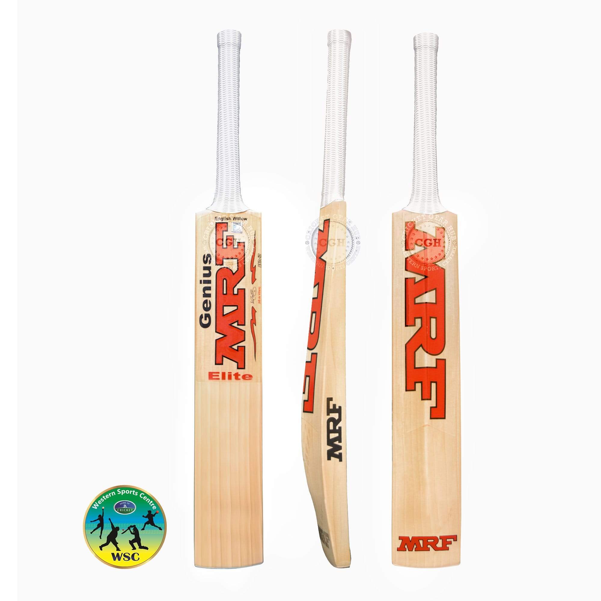 MRF Elite AB De Villiers Cricket Bat - English Willow, Short Handle, Lightweight for Power Hitting - Perfect for Professional Matches & Training Sessions