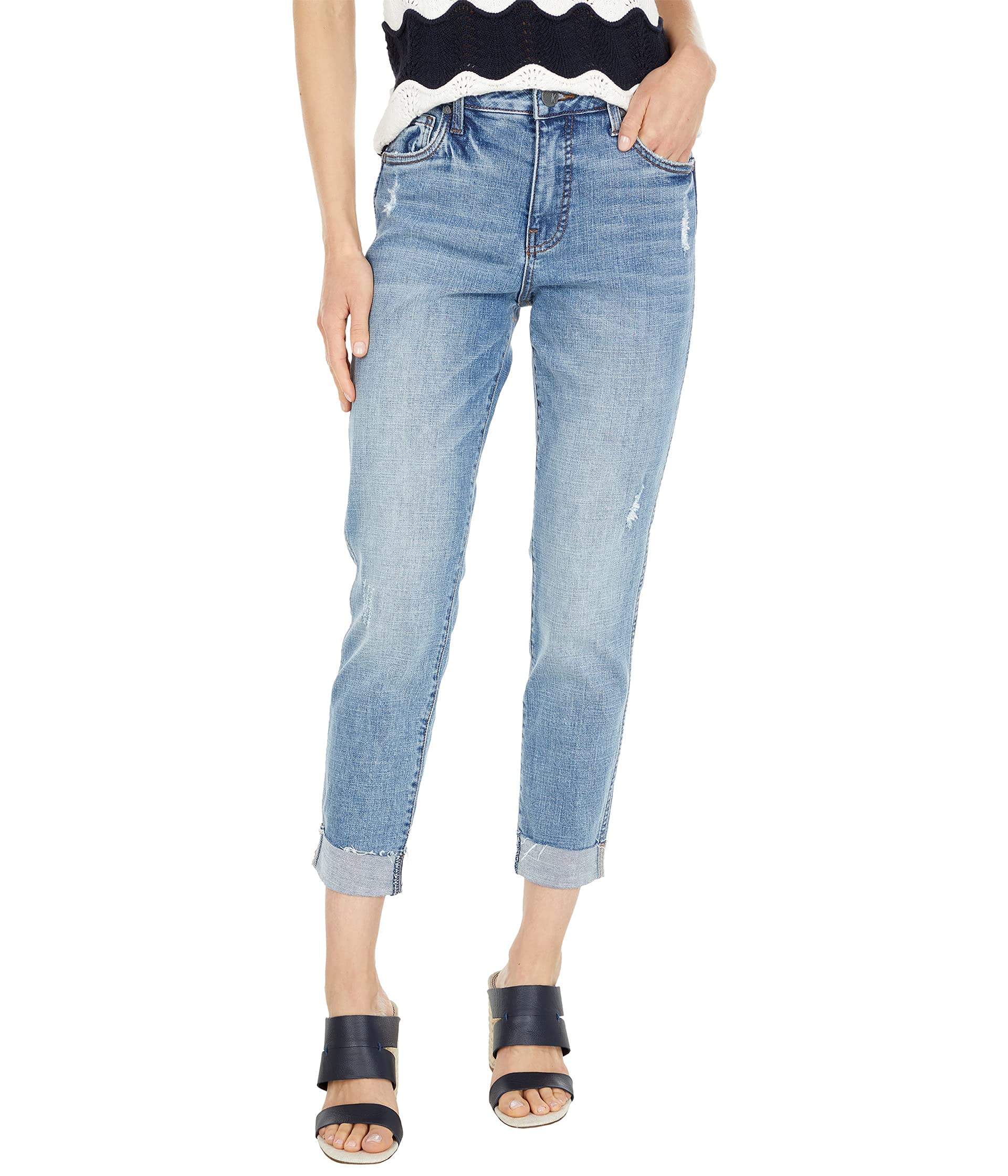 KUT from the Kloth Catherine High-Rise Boyfriend Jeans for Women - Stretch Denim, Comfort Fit, Vintage Wash - Perfect for Casual Outings, Weekend Wear & Layering Looks