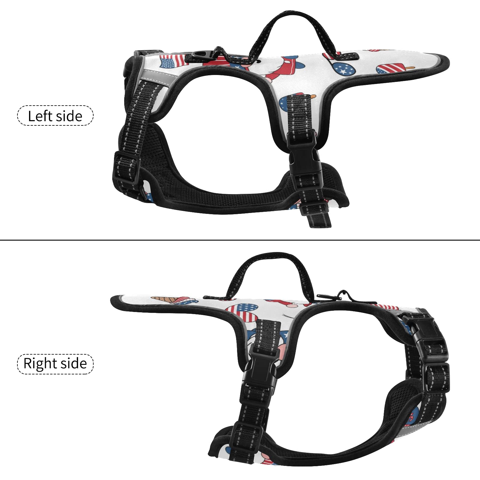 Adjustable Reflective No-Pull Pet Harness with Leash Clips & Easy Control Handle - USA Flag Themed for Dogs & Cats | Perfect for 4th of July, Patriotic Events & Nighttime Walks