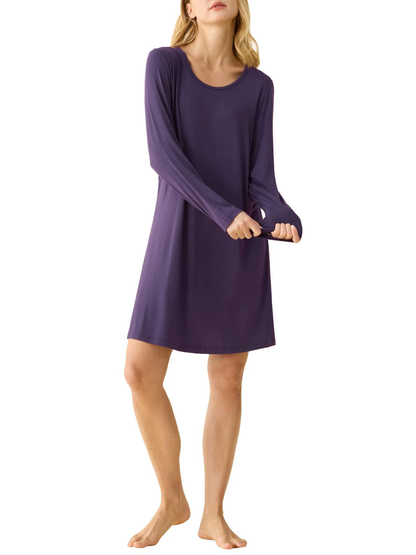 Soft & Breathable Women's Bamboo Viscose Nightshirt - Long Sleeve Sleep Shirt for Comfortable Nights & Lounge Wear - Perfect for Bedtime, Relaxing at Home & Cozy Evenings
