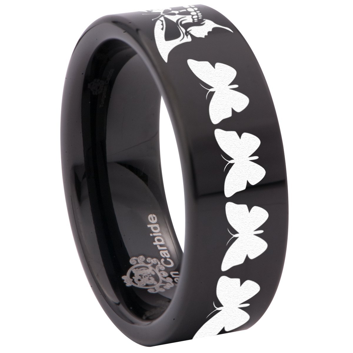 Tungsten Carbide Butterfly Skull Ring - 8mm Gothic Wedding Band for Men & Women - Perfect for Anniversary, Valentine's Day & Alternative Fashion Lovers