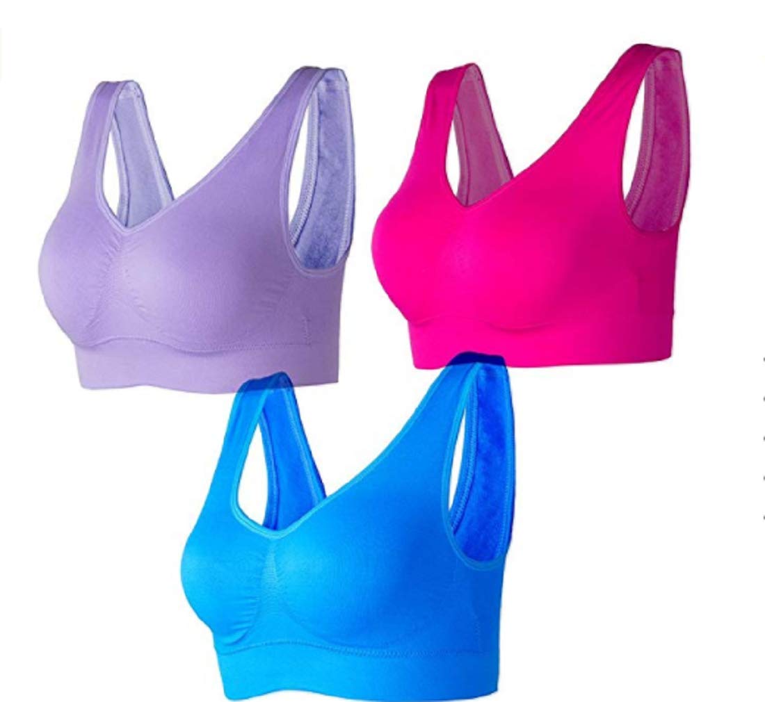 3 Pack Women's Seamless Wire-Free Sports Bras - Comfortable Yoga Bras with Removable Pads for Low Impact Workouts, Sleeping & Lounge Wear - Perfect for Gym, Running, Pilates & Everyday Comfort