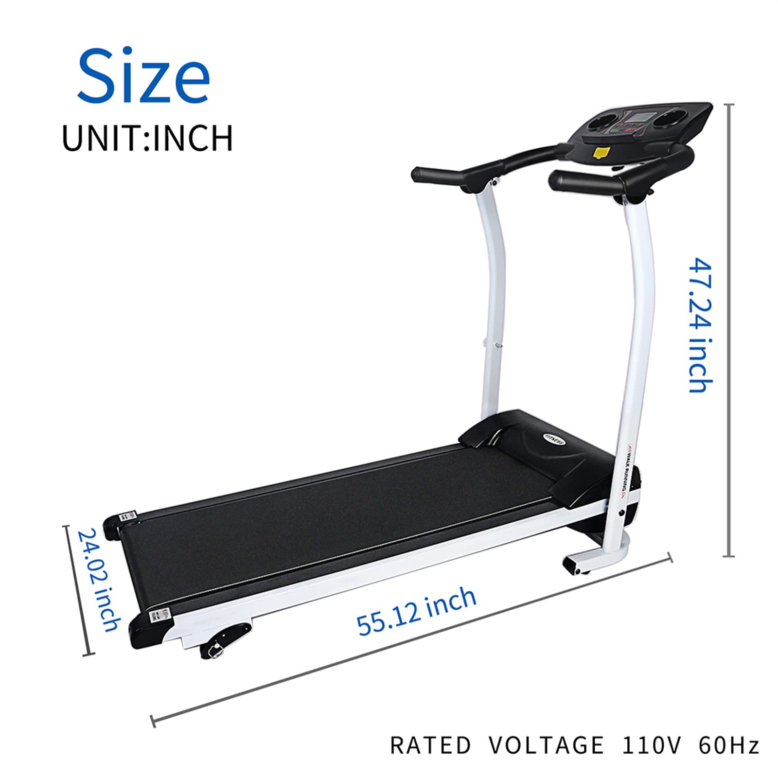 YSSOA High Performance Folding Treadmill - LCD Display Running Machine with Phone Holder | Compact Home Gym Equipment for Cardio Workout & Fitness Training | Perfect for Small Spaces, Apartments & Home Offices (White & Black)