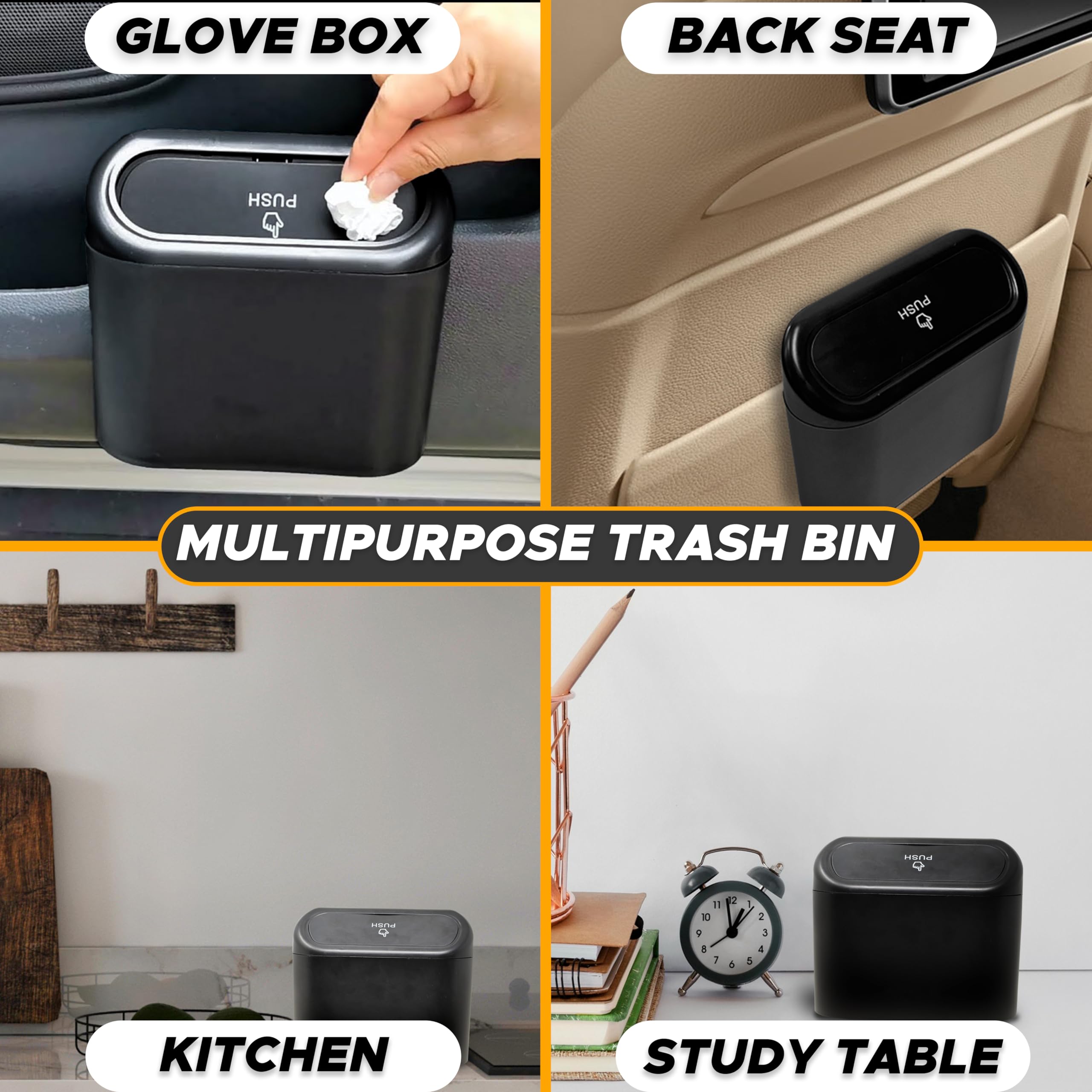 EcoNour Mini Car Trash Can with Lid - 2 Pack Leakproof Car Garbage Bin for Side Door & Backseat | Portable Auto Trash Organizer with 10 Rolls | Perfect for Vehicles, Office, Kitchen & Travel Accessories