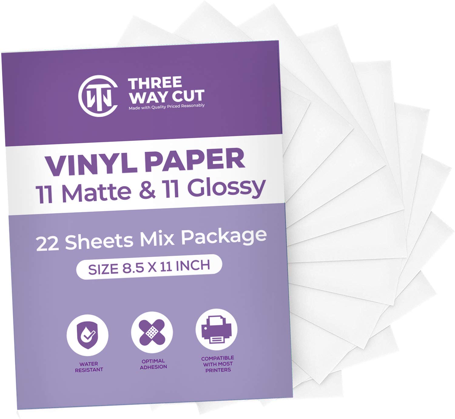 Premium Printable Vinyl Sticker Paper for Inkjet & Laser Printers - 11 Glossy & 11 Matte Sheets (22 Total) - Tear & Scratch Resistant, Quick-Dry Decal Paper - Perfect for Cricut Crafts, DIY Labels, Home Decor & Scrapbooking Projects