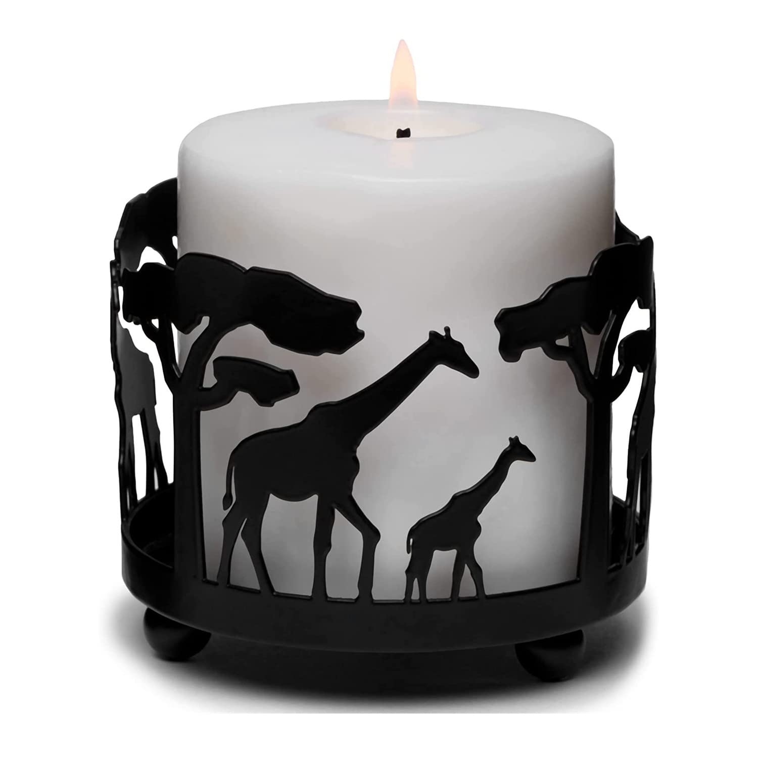 Vintage Giraffe Silhouette Pillar Candle Holders - Safari Animal Candlestick Stand with Tray for Tea Lights, Black Forest Theme Decor for Living Room, Restaurant & Wedding Centerpieces | Perfect for Jungle-Themed Parties, Rustic Home Decor and Romantic Dinner Ambiance
