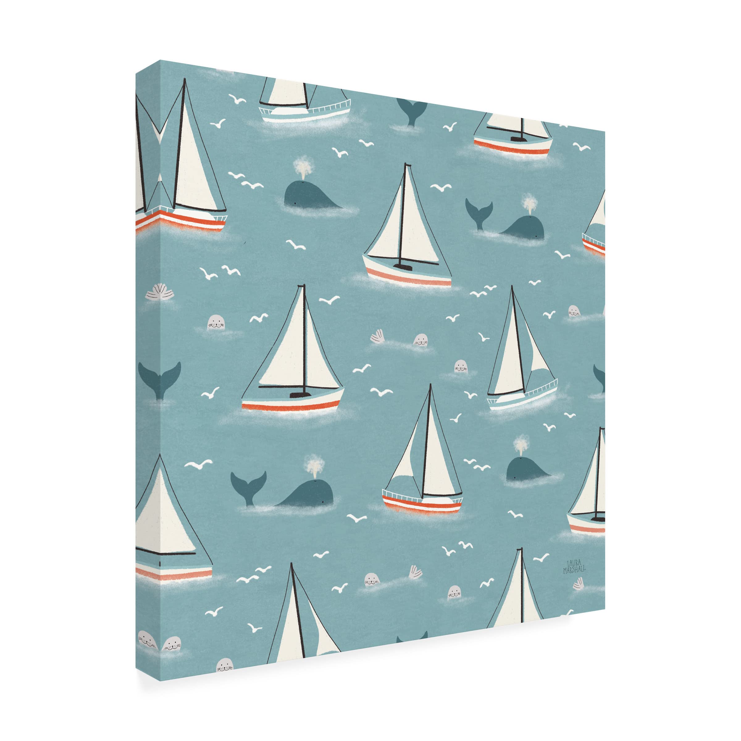 Laura Marshall 'Seaside Village Pattern III' Canvas Wall Art Print - Coastal Home Decor for Living Room, Bedroom & Office