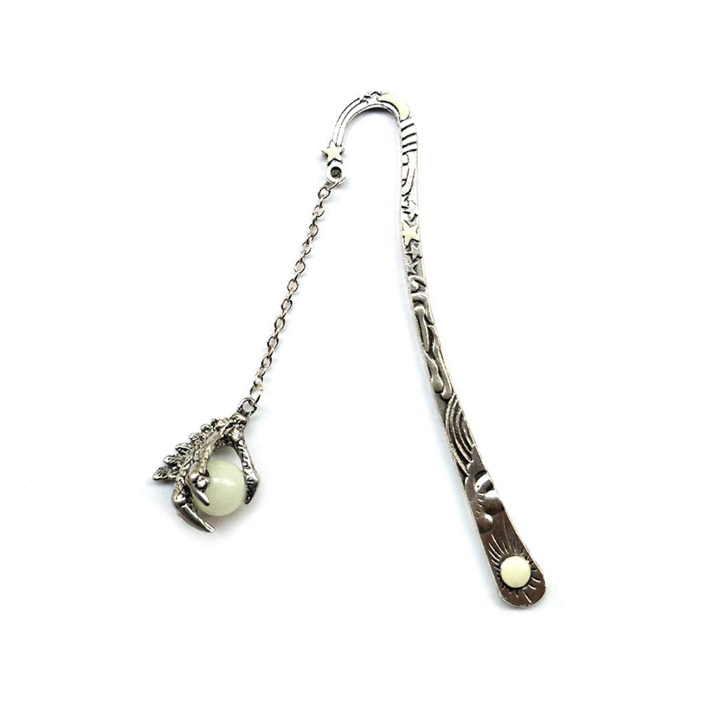 Glow in the Dark Dragon Claw Bookmark - Retro Sun Moon Stars Design | Fluorescent Reading Accessories for Fantasy Books, Night Reading & Gift Giving