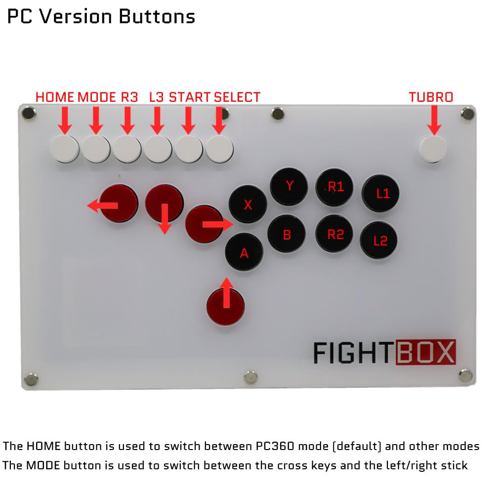 FightBox B1-PC All Button Leverless Arcade Fight Stick Game Controller for PC, PS3, Nintendo Switch - Perfect for Fighting Games, eSports & Retro Gaming