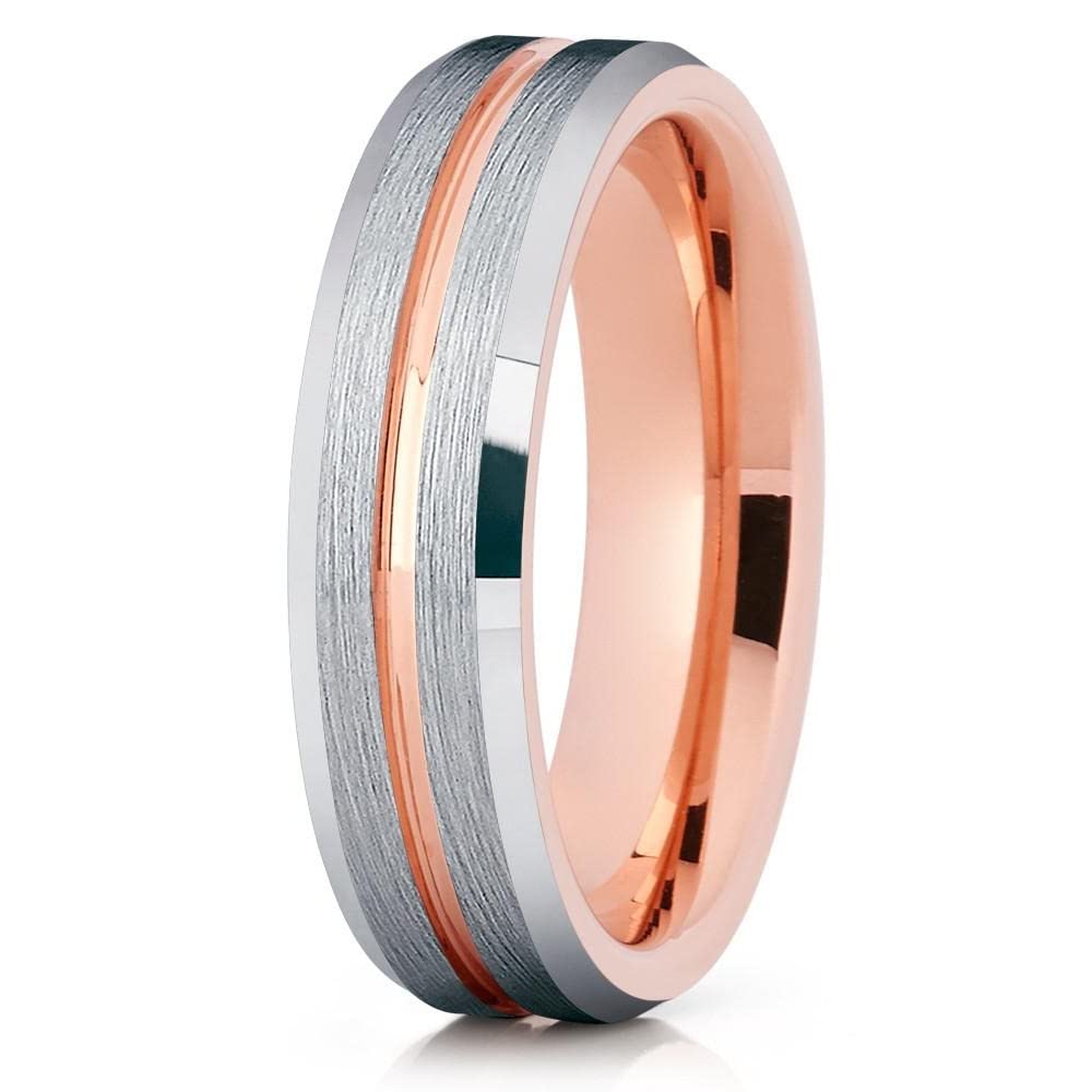 Rose Gold Tungsten Wedding Band for Men & Women - 6mm Tungsten Carbide Ring with 18k Rose Gold Plating - Durable & Scratch-Resistant Anniversary Ring for Weddings, Engagements & Special Occasions